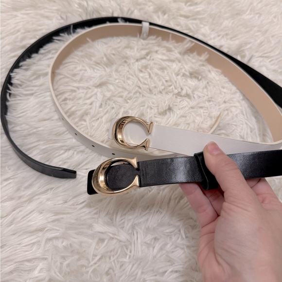 Elegant Black and White Belt Set with Gold Buckles - Picture 1 of 4